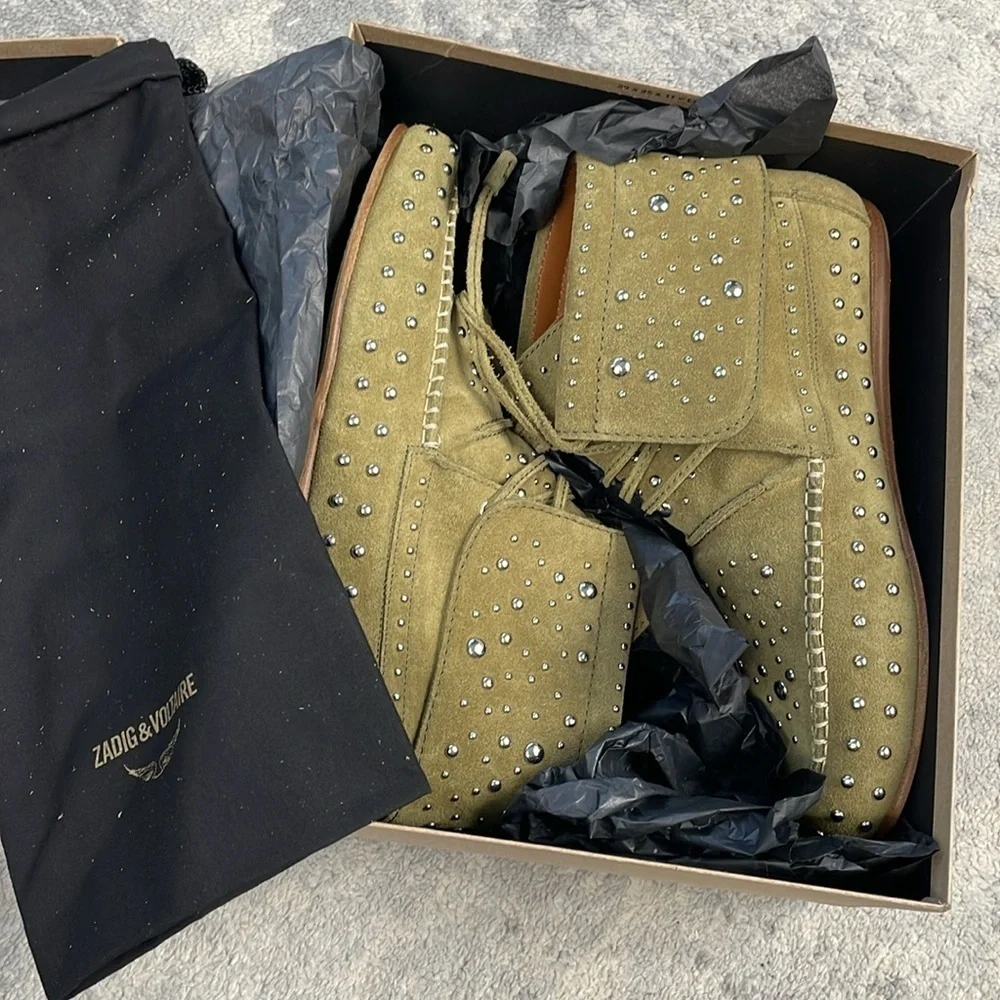 NIB Zadig & Voltaire Santa Fe Dream Studs Ankle Boots Southwestern Suede 41
